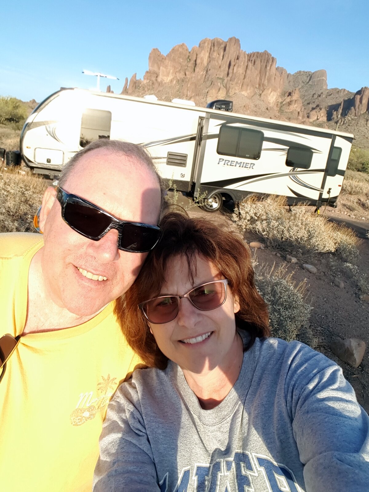 Happy renters at Superstition Mountains with a Premier travel trailer